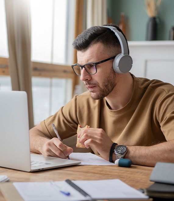 Person studying with headphones