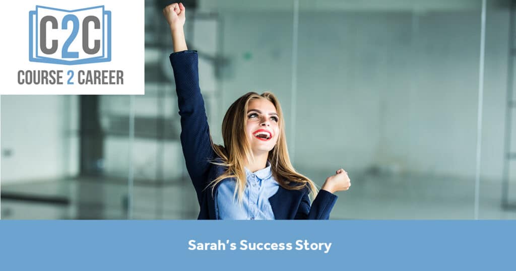 sarah's success story, a woman with one arm up , cover for the blog